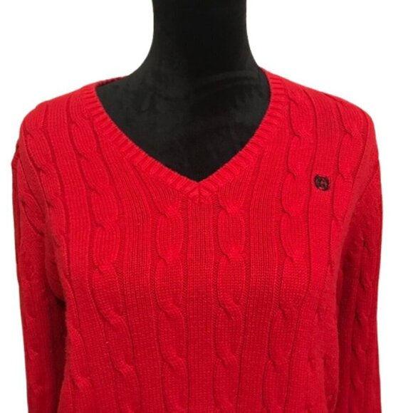 CHAPS Women's Red V-Neck Cable Knit Long Sleeve Sweater Size XL - Picture 3 of 8
